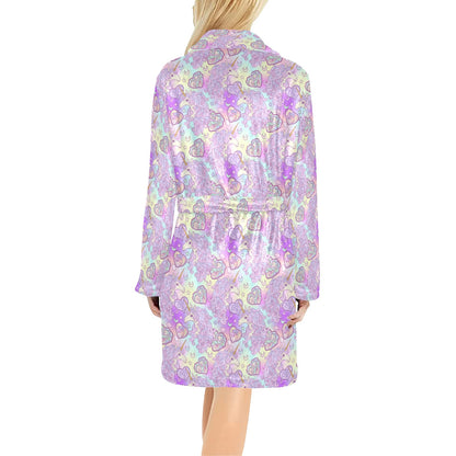 Unicorn Rainbow Star Heart Print Women's Fleece Robe