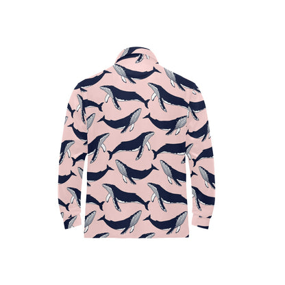 Humpback Whale Pattern Print Design 02 Long Sleeve Polo Shirt For Men's