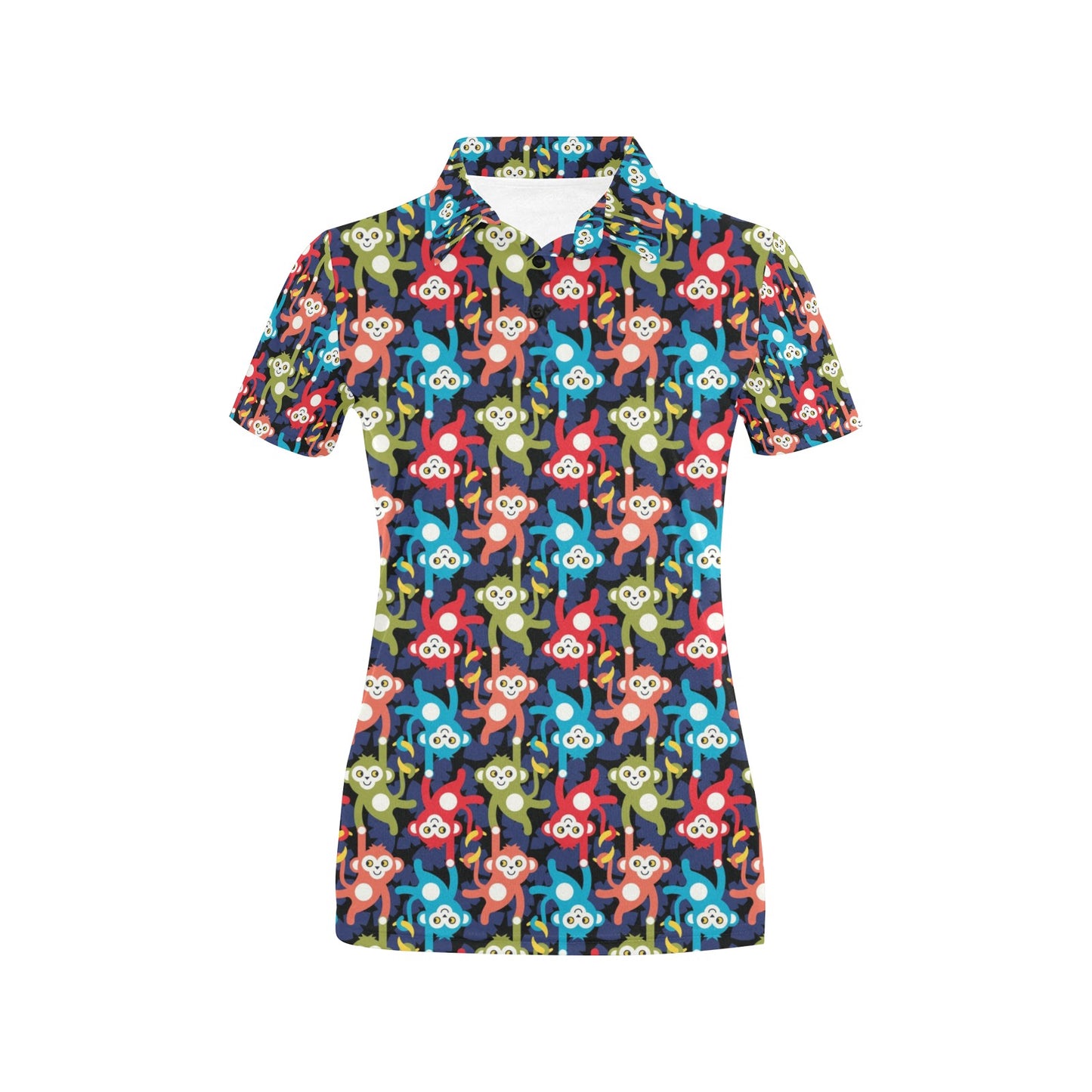 Monkey Colorful Design Themed Print Women's Polo Shirt