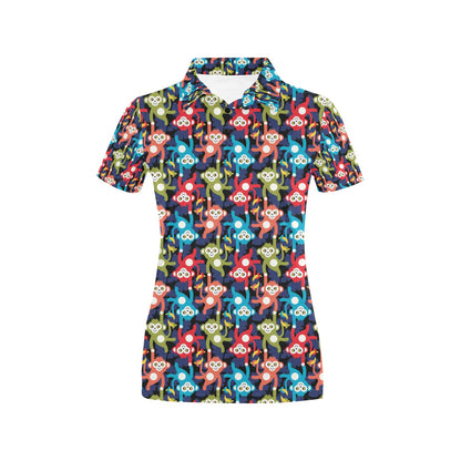 Monkey Colorful Design Themed Print Women's Polo Shirt