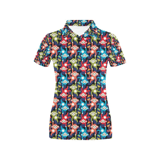 Monkey Colorful Design Themed Print Women's Polo Shirt