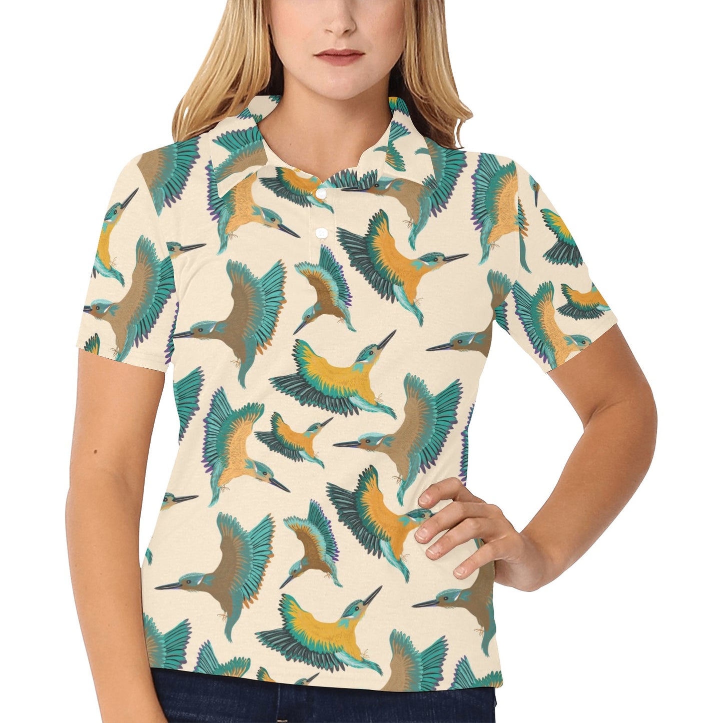 Kingfisher Pattern Print Design 02 Women's Polo Shirt