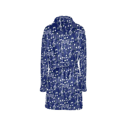 Music Note Blue Themed Print Women's Fleece Robe