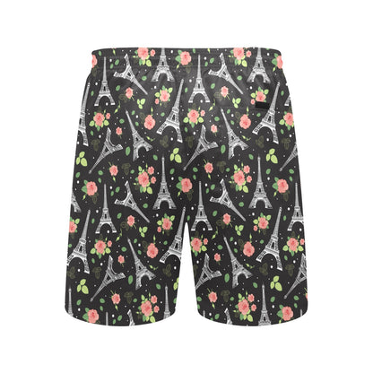 Eiffel Tower Rose Print Men's Swim Trunks Beach Shorts