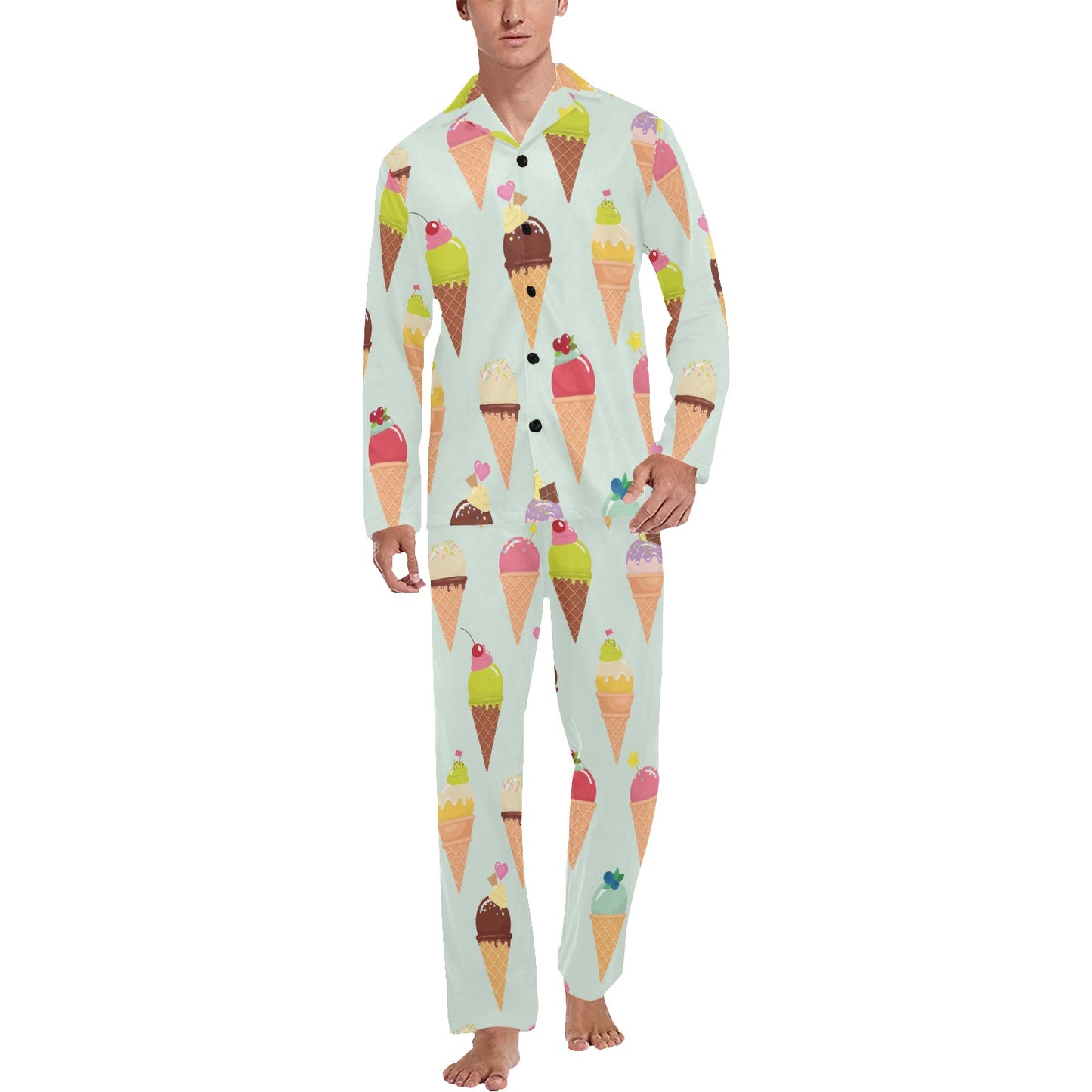 Ice Cream Pattern Print Design 03 Men's Long Pajama Set