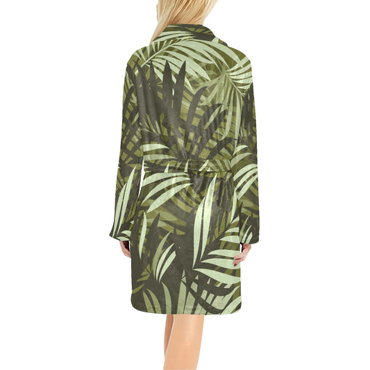 Palm Leaves Pattern Print Design PL05 Women's Fleece Robe