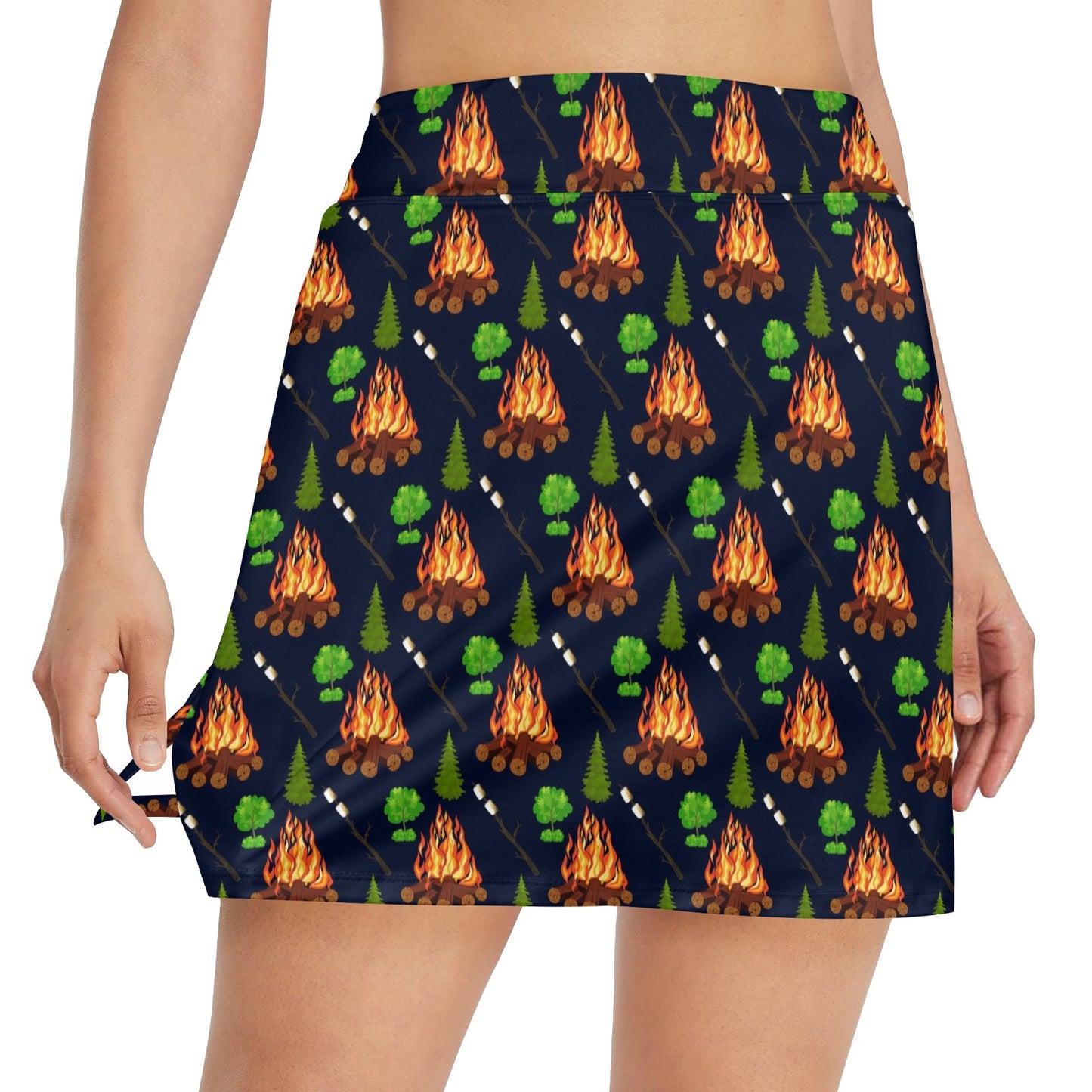 Camfire marshmallow Camping Design Print Women's Golf Skirt with Pocket
