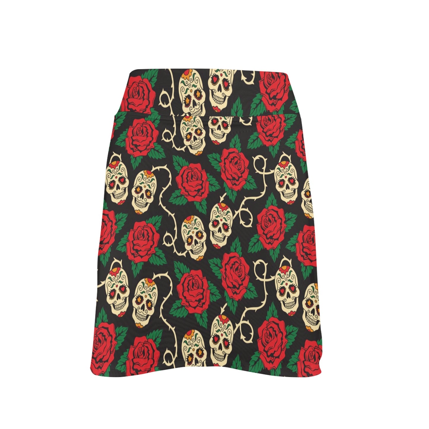 Sugar Skull Red Rose Print Design LKS301 17" Golf & Pickleball Skort with Pockets