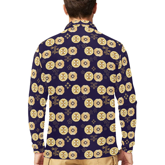 Sakura Print Design LKS303 Long Sleeve Polo Shirt For Men's