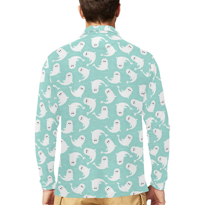 Sea Lion Print Design LKS401 Long Sleeve Polo Shirt For Men's