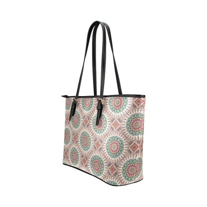 Bohemian Round Style Print Leather Tote Bag