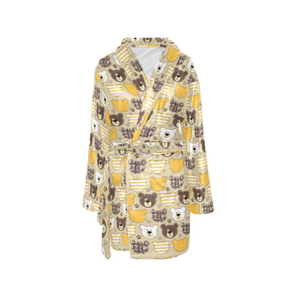 Bear PatchworkPattern Print Design 01 Women's Fleece Robe