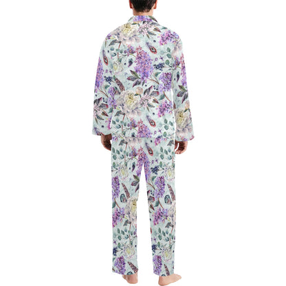 Lilac Pattern Print Design LI06 Men's Long Pajama Set
