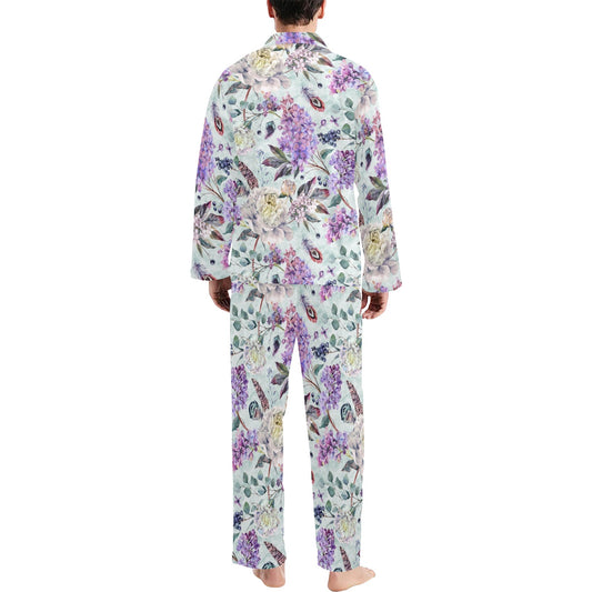 Lilac Pattern Print Design LI06 Men's Long Pajama Set