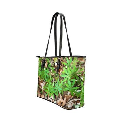 Camouflage Realistic Tree Fresh Print Leather Tote Bag