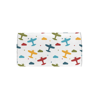 Airplane Pattern Print Design 06 Women's Trifold Wallet