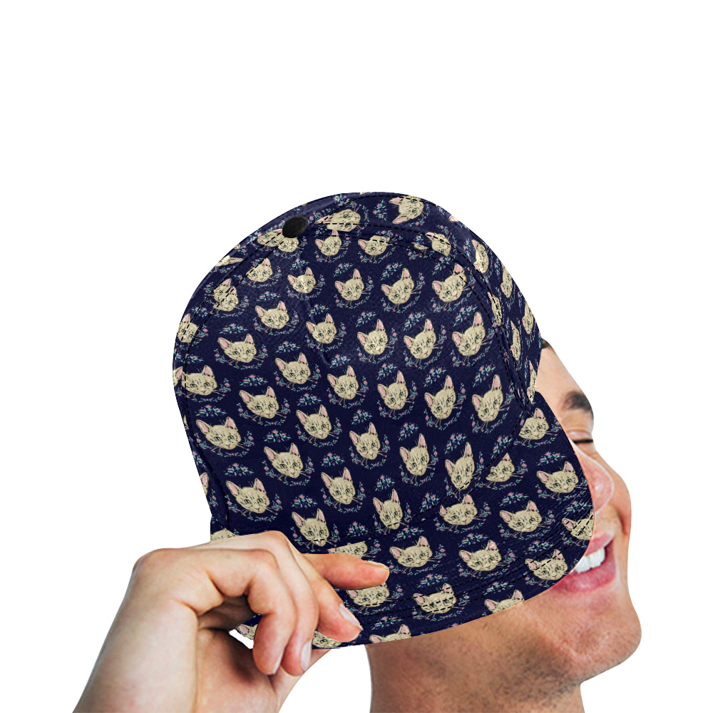 Cat Head with flower Print Pattern Snapback Cap