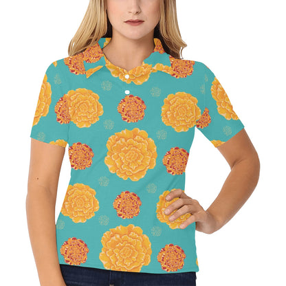 Marigold Pattern Print Design 02 Women's Polo Shirt