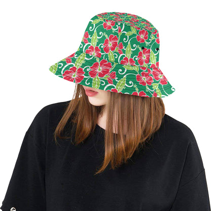 Red Hibiscus Pattern Print Design HB019 Unisex Bucket Hat