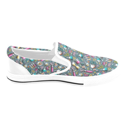 Science Print Design LKS304 White Slip Ons Canvas Women's Shoes