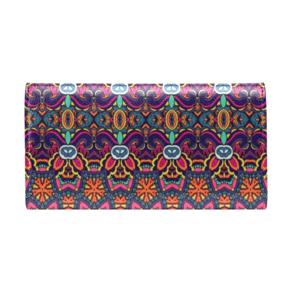 Ethnic Flower Style Print Pattern Women's Trifold Wallet