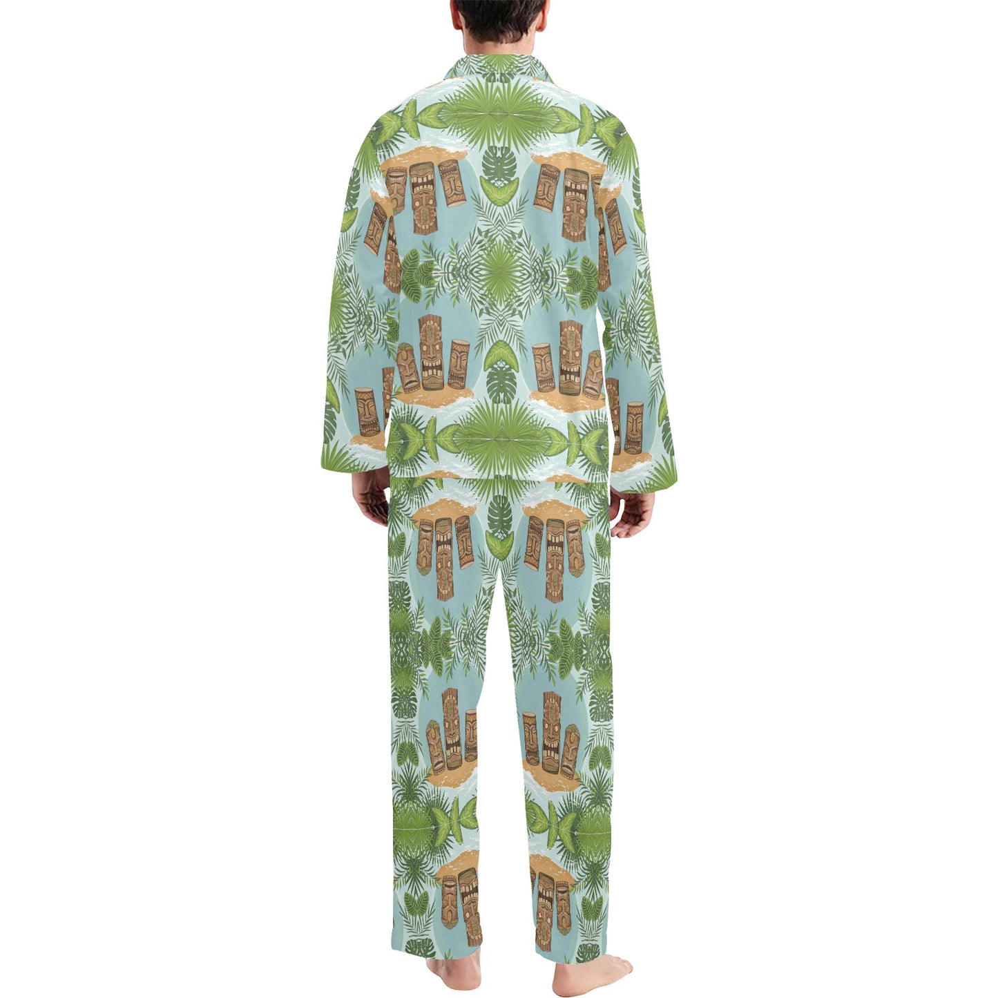Tiki Wood Island Men's Long Pajama Set