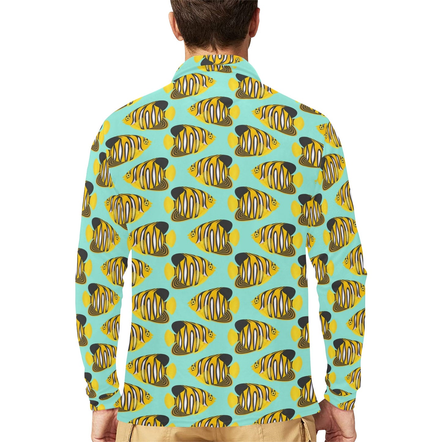 Angelfish Print Design LKS402 Long Sleeve Polo Shirt For Men's