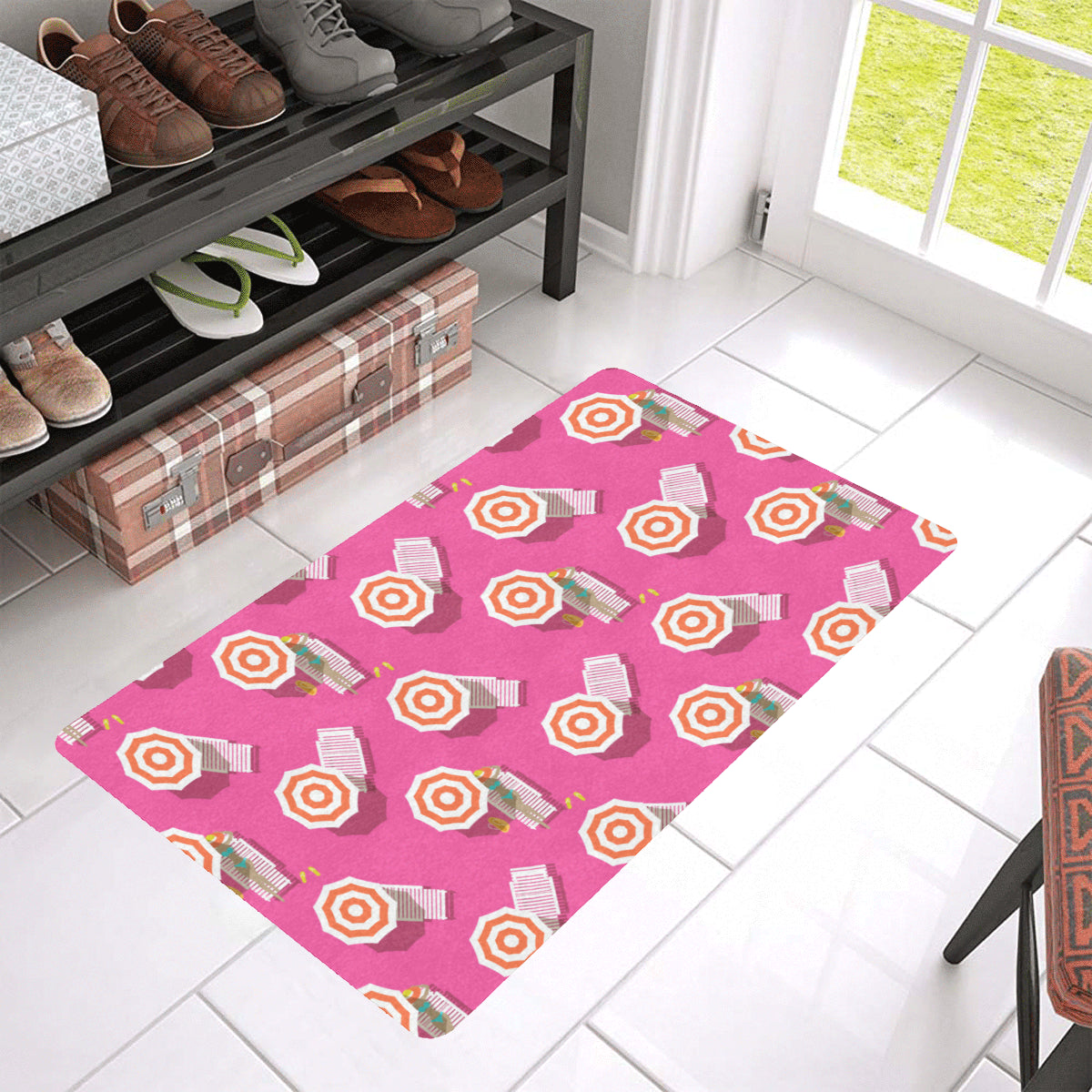 Beach Top View Umbrella Theme Rubber Doormat