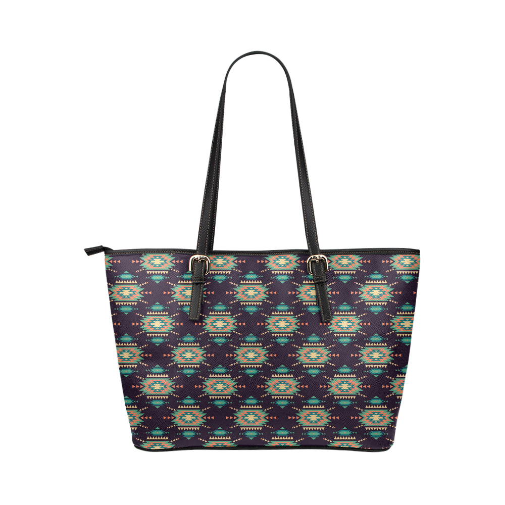 Navajo Geometric Style Print Pattern Leather Tote Bag