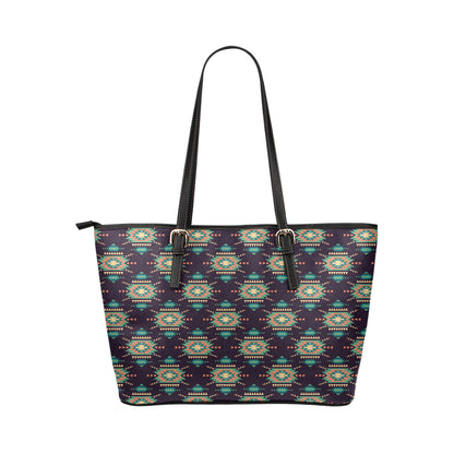 Navajo Geometric Style Print Pattern Leather Tote Bag