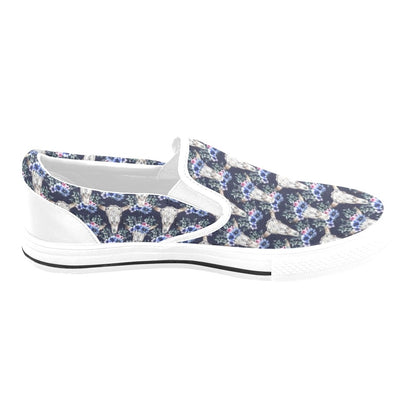 Buffalo Head Print Design LKS402 White Slip Ons Canvas Women's Shoes
