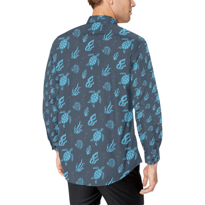 Sea Turtle Print Design LKS307 Men's Long Sleeve Dress Shirt