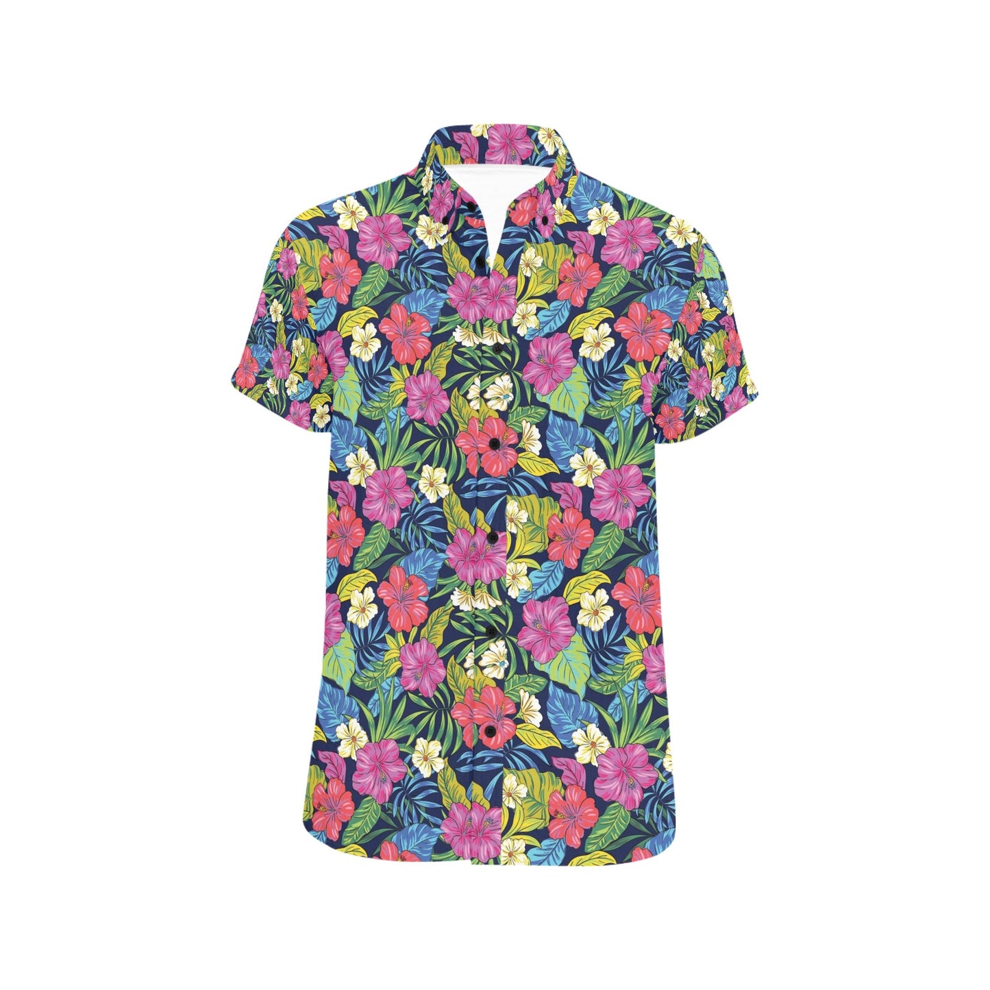 Hibiscus Print Design LKS3010 Men Short Sleeve Button Up Shirt