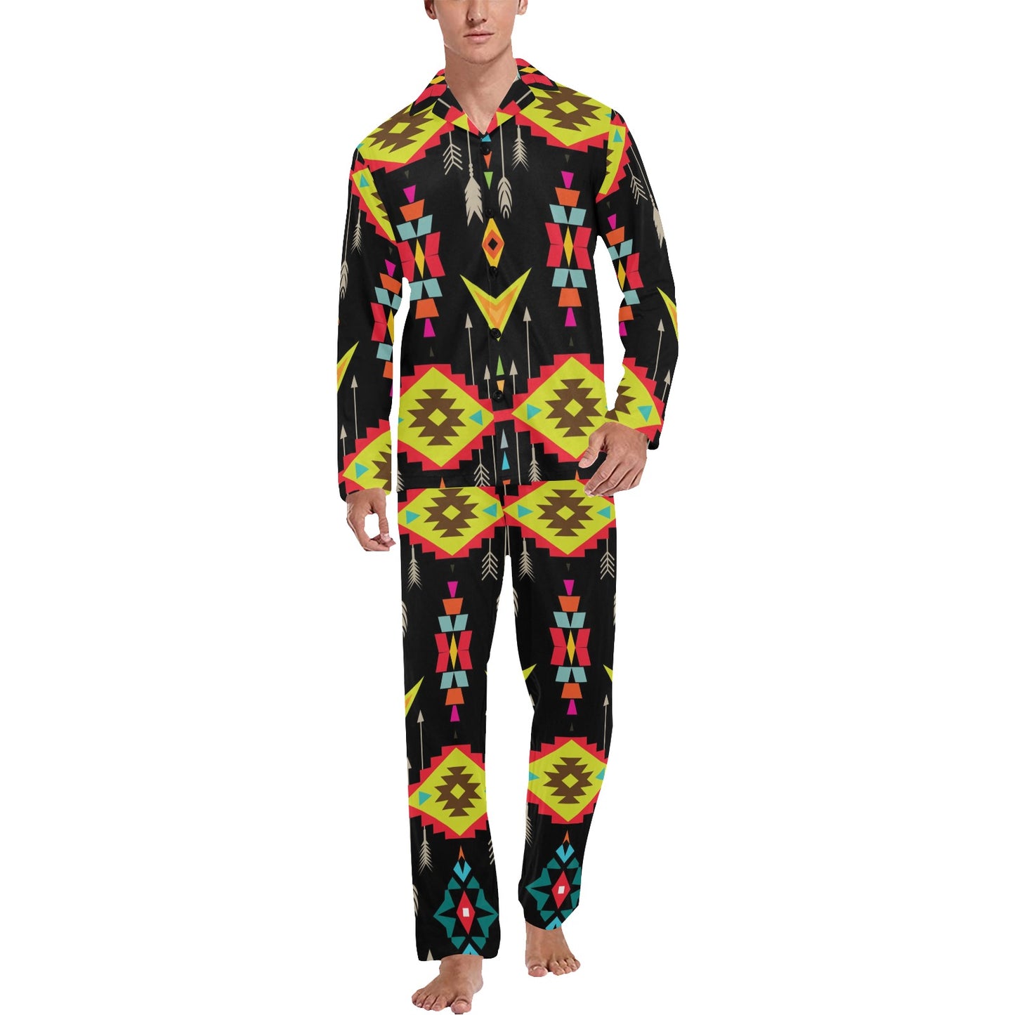 Native Pattern Print Design A05 Men's Long Pajama Set