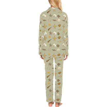 Seashell Beach Print Design LKS303 Women's Long Pajama Set