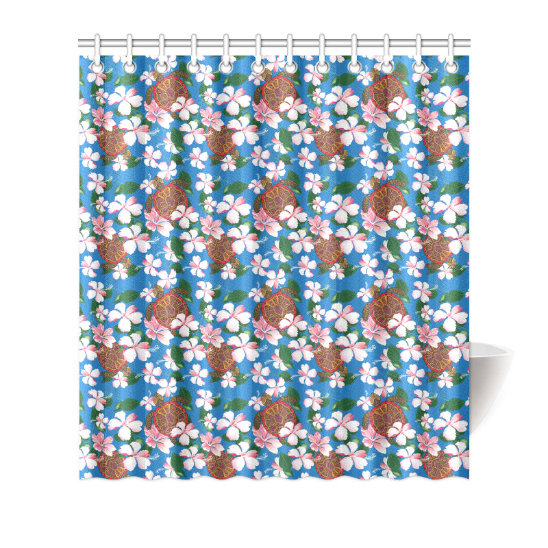 Sea Turtle Pink Hibiscus Hawaiian Print Shower Curtain