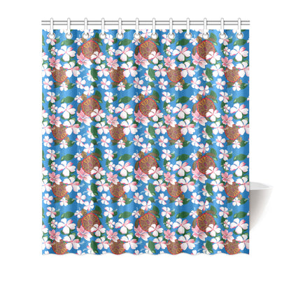 Sea Turtle Pink Hibiscus Hawaiian Print Shower Curtain