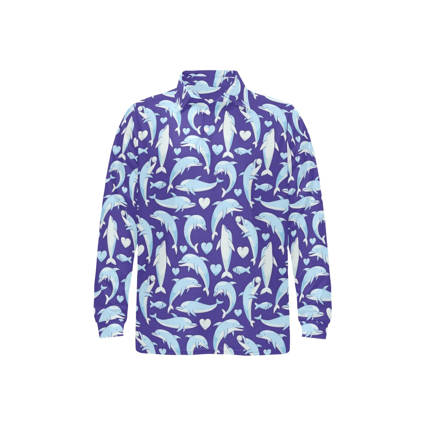 Dolphin Smile Print Pattern Long Sleeve Polo Shirt For Men's