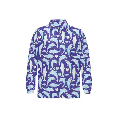 Dolphin Smile Print Pattern Long Sleeve Polo Shirt For Men's