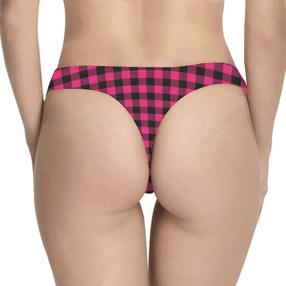 Pink Tartan Plaid Pattern Women's Thongs