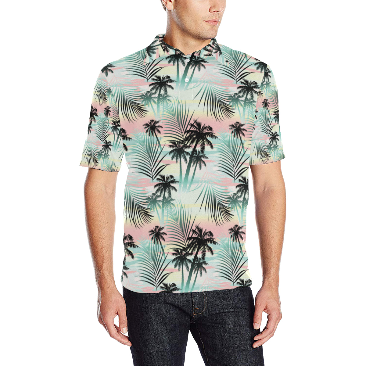 Palm Tree Pattern Print Design A03 Men Polo Shirt