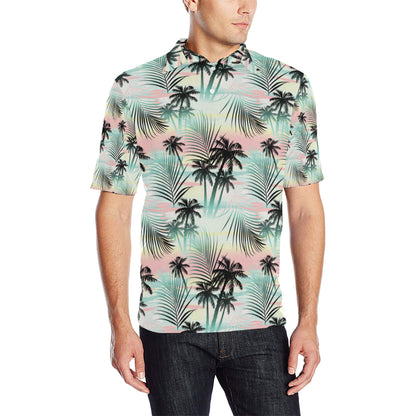 Palm Tree Pattern Print Design A03 Men Polo Shirt