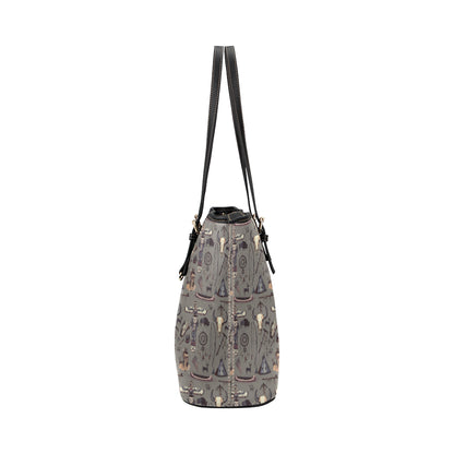 Native Indian life Design Print Leather Tote Bag