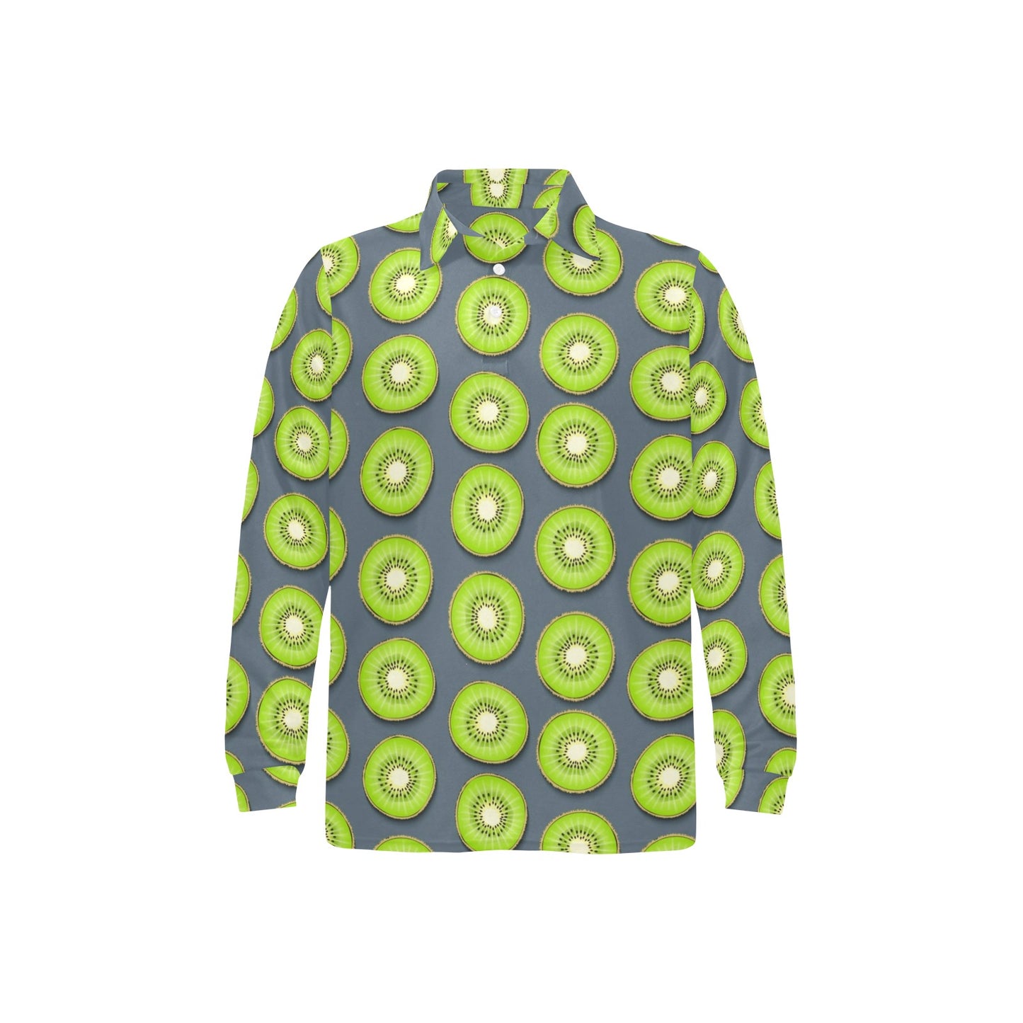 Kiwi Pattern Print Design KW06 Long Sleeve Polo Shirt For Men's