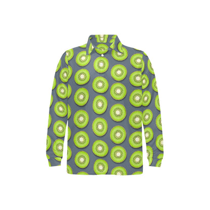 Kiwi Pattern Print Design KW06 Long Sleeve Polo Shirt For Men's