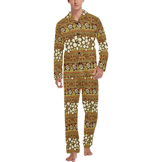 Hawaiian Themed Pattern Print Design H015 Men's Long Pajama Set