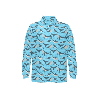 Whale Pattern Design Themed Print Long Sleeve Polo Shirt For Men's