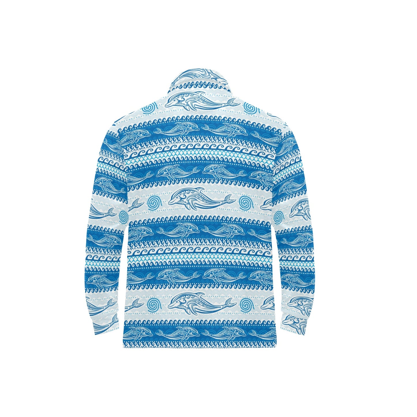 Dolphin Tribal Print Pattern Long Sleeve Polo Shirt For Men's
