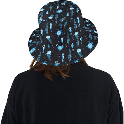 Sea Turtle Jelly Fish Sea Horse Print Design LKS3014 Unisex Bucket Hat
