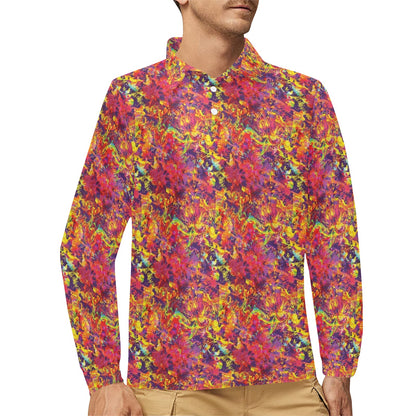Splatter Print Design LKS303 Long Sleeve Polo Shirt For Men's